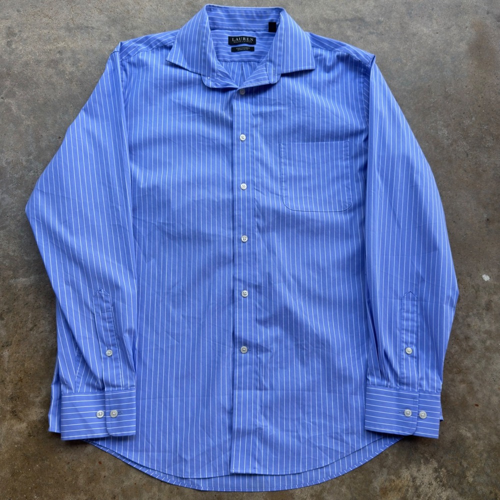 Vintage 90s Lauren Ralph Lauren Pinstripe Button Down Shirt Blue L (g6)
